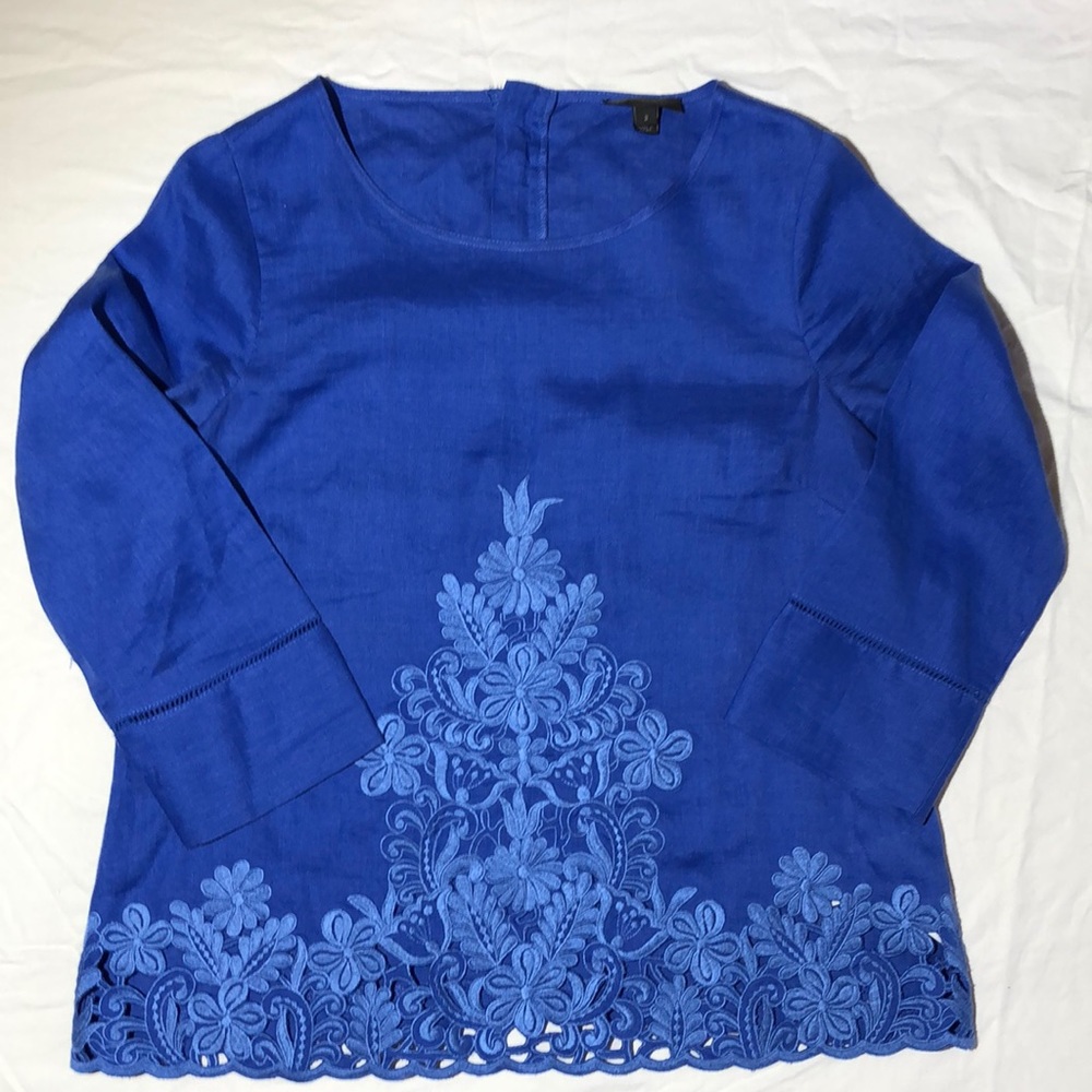 J. Crew Linen Embroidered Top. Size 2.